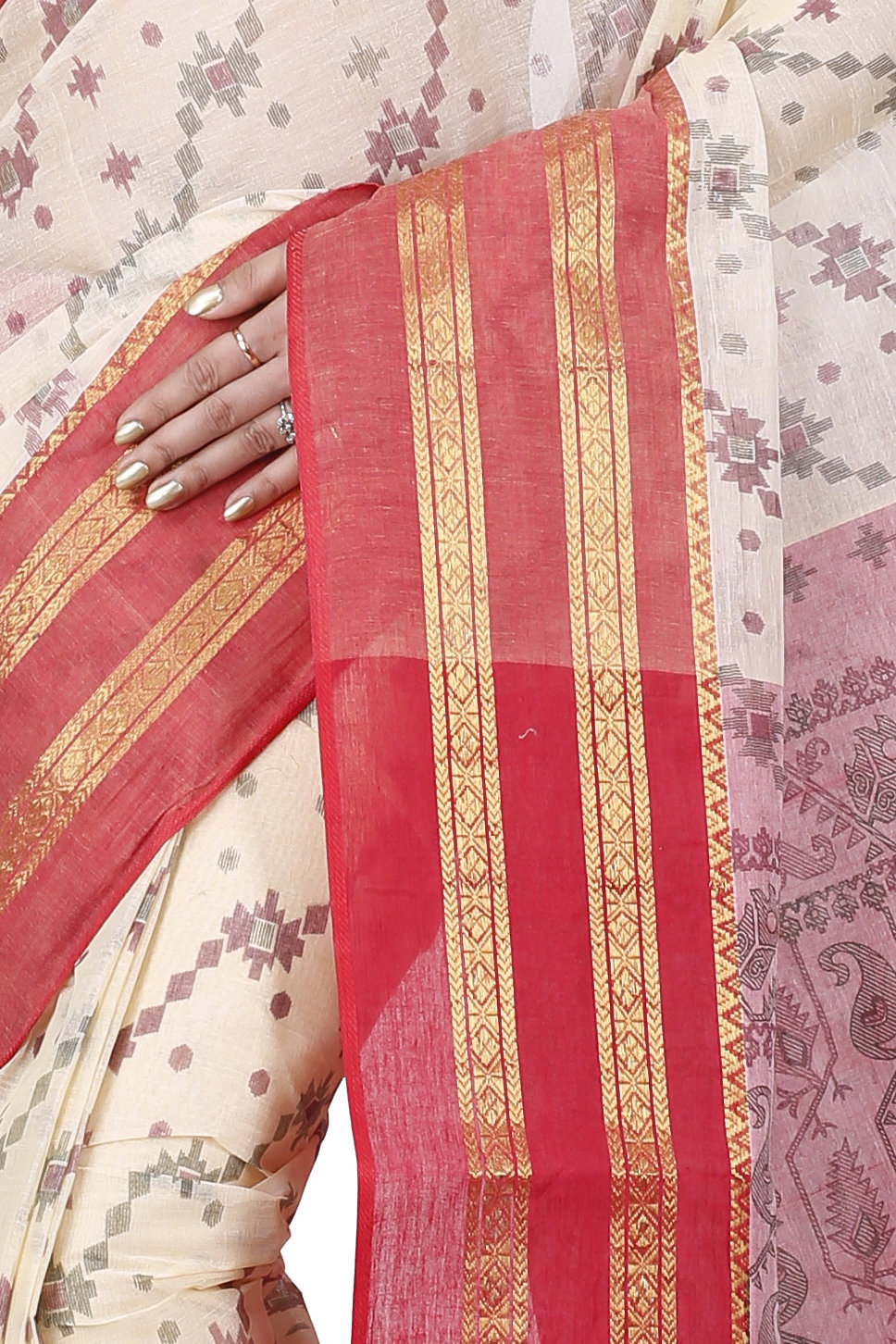Red Pure Cotton Rashi Print Tant Saree Print (1012)